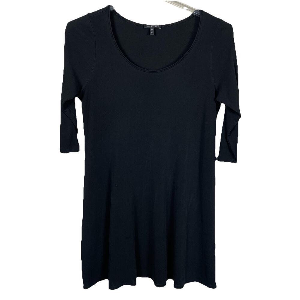 Eileen Fisher 100% Silk Shift Dress Size M Black Sheer Career Minimalist Capsule